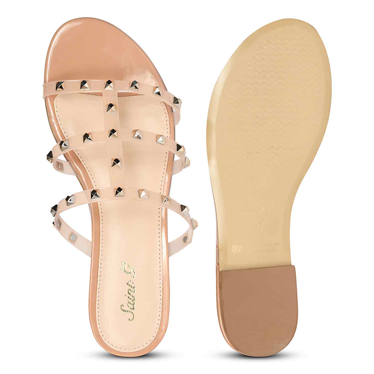 Saint Venera Metal Studded Blush Vegan Leather Flats - Image 8