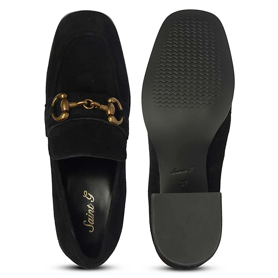 Saint Vera Gold Horsebit Black Leather Moccasins - Image 6