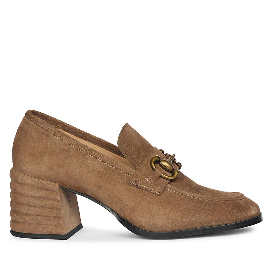 Saint Vera Gold Horsebit Dark Taupe Leather Moccasins