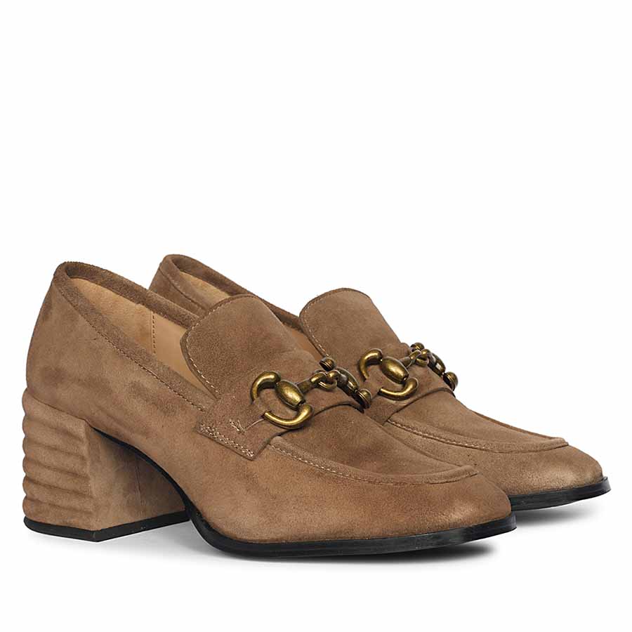 Saint Vera Gold Horsebit Dark Taupe Leather Moccasins - Image 2