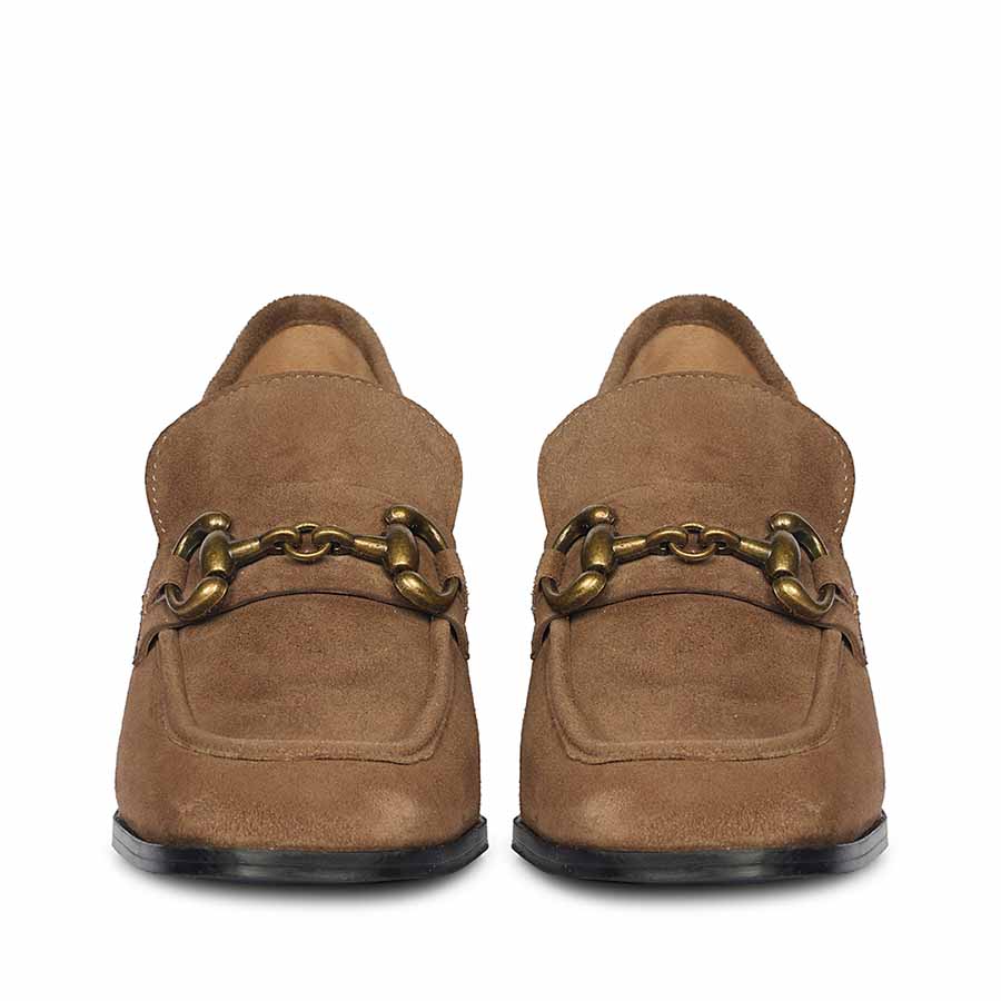 Saint Vera Gold Horsebit Dark Taupe Leather Moccasins - Image 3