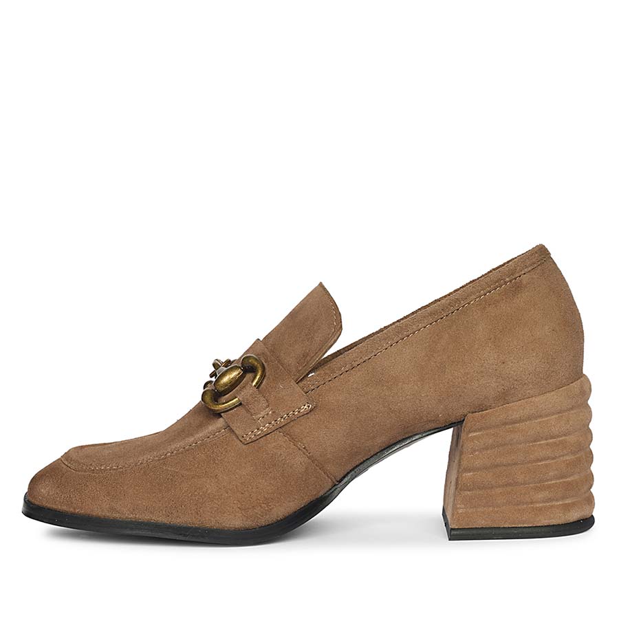 Saint Vera Gold Horsebit Dark Taupe Leather Moccasins - Image 5