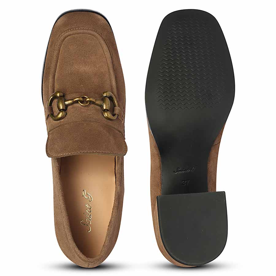 Saint Vera Gold Horsebit Dark Taupe Leather Moccasins - Image 6