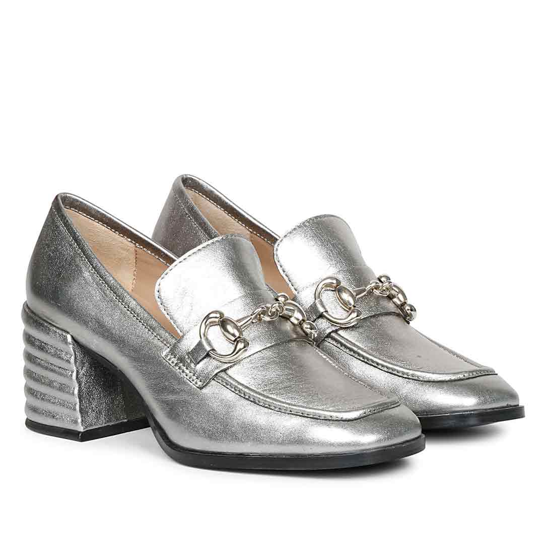 Saint Vera Gun Metallic Leather Handcrafted Moccasins - Image 2
