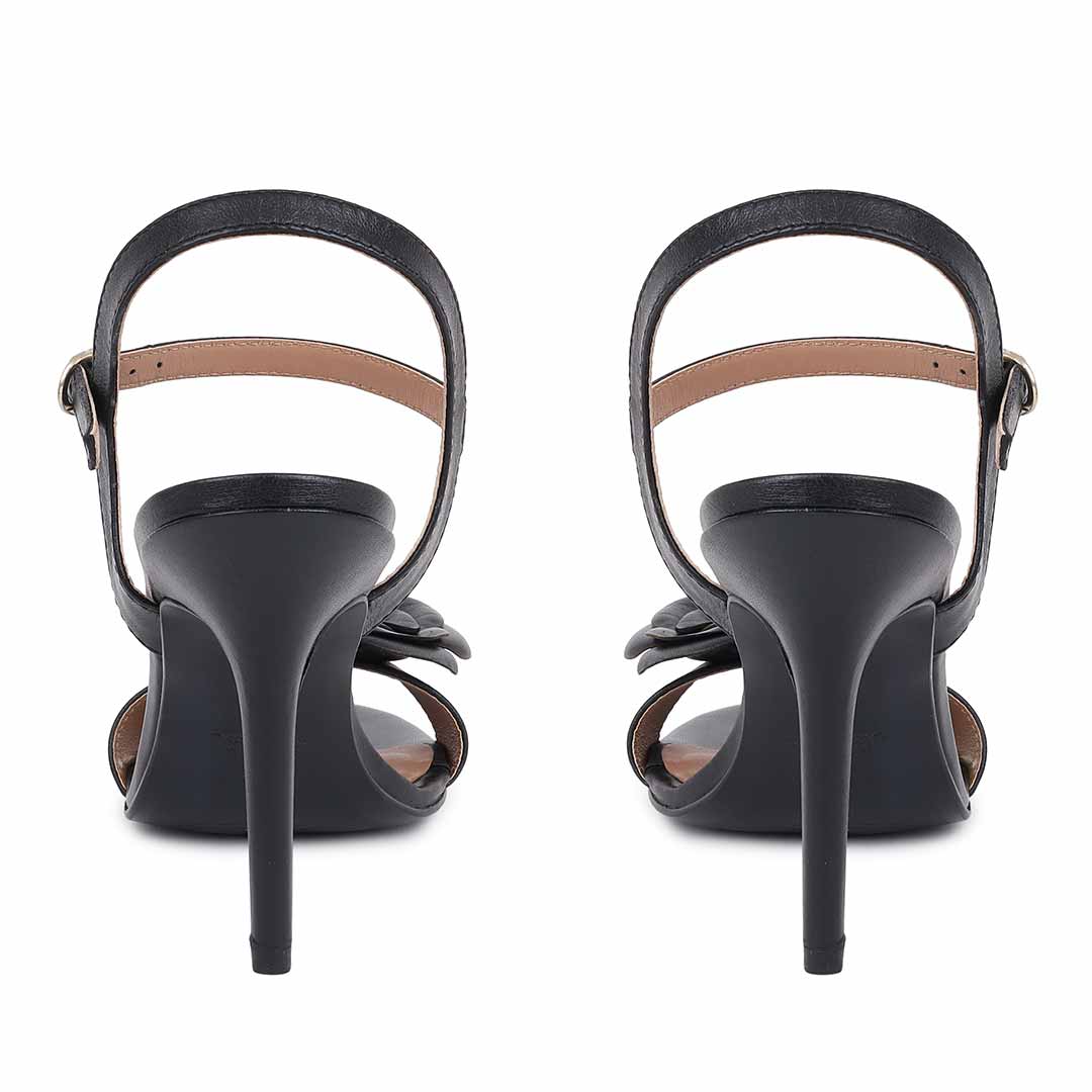 Saint Veronique Flower Embellished Black Leather Stilettos - Image 5