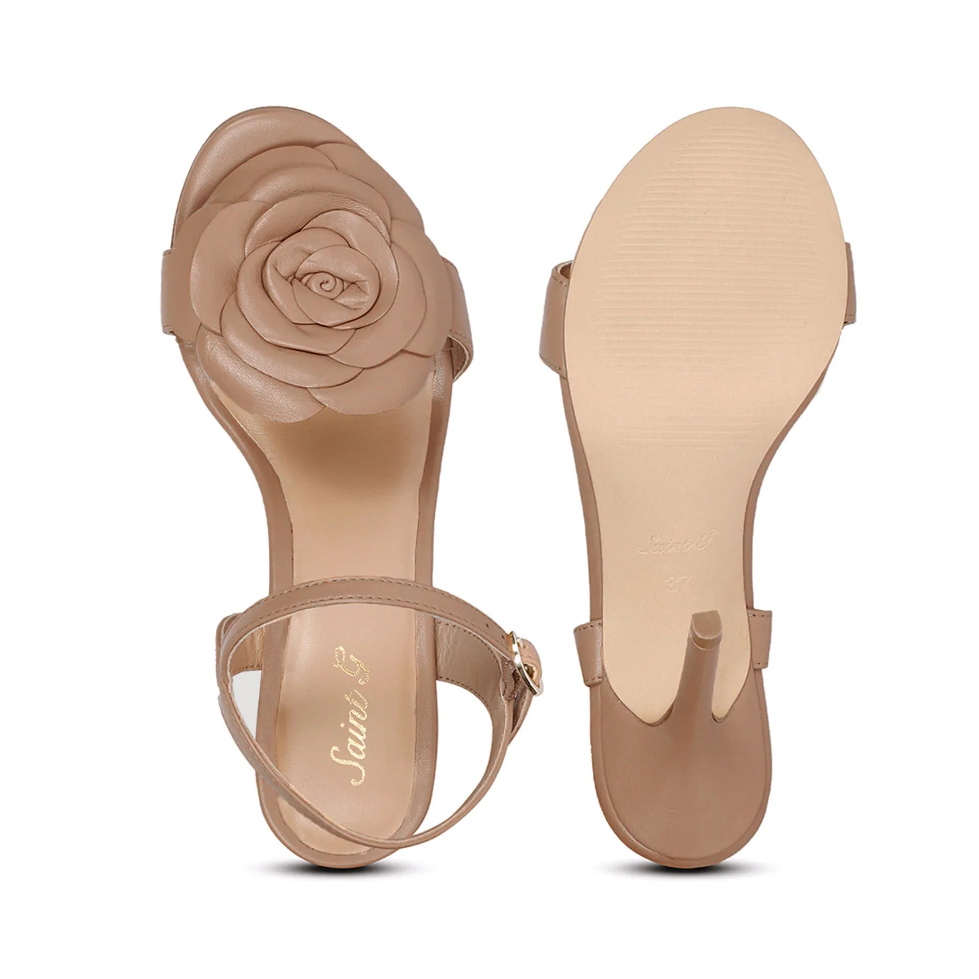 Saint Veronique Flower Embellished Cuoio Leather Stilettos - Image 4