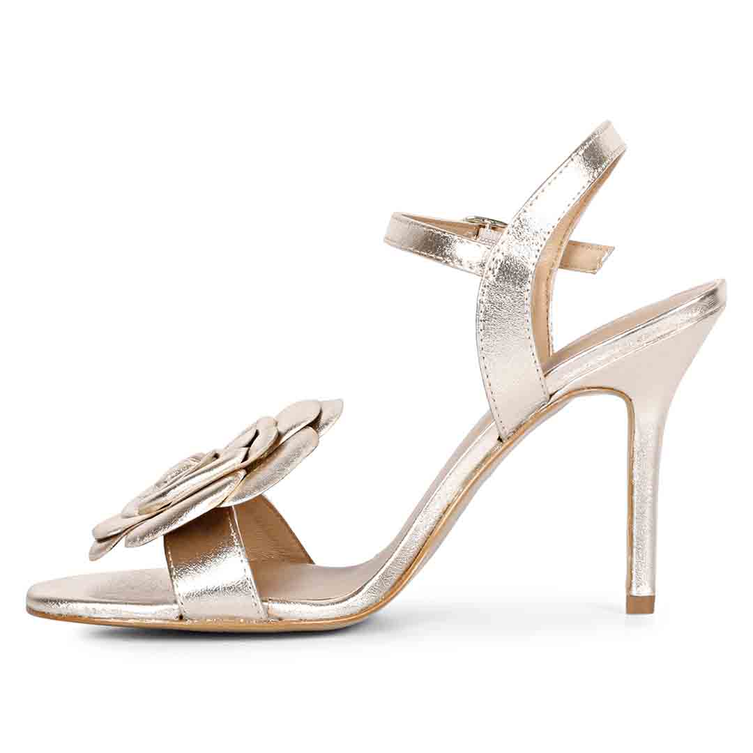 Saint Veronique Flower Embellished Gold Metallic Leather Stilettos - Image 4