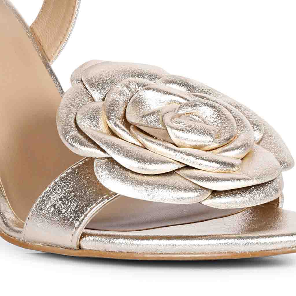 Saint Veronique Flower Embellished Gold Metallic Leather Stilettos - Image 8