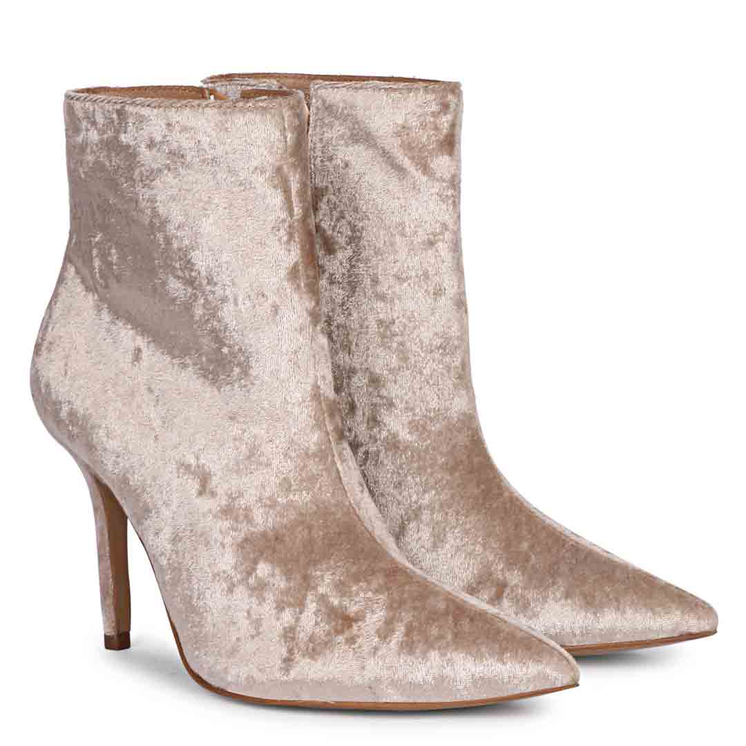 Saint Vienna Beige Velvet Ankle Boots - Image 2