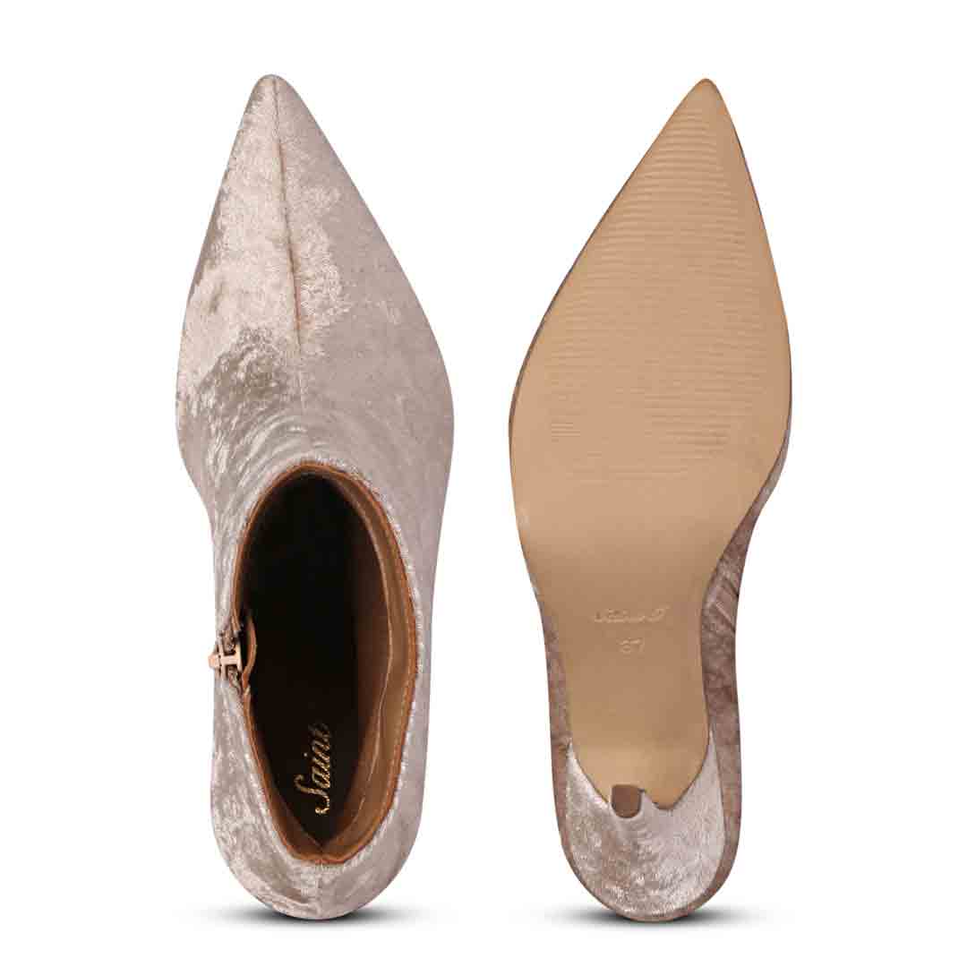 Saint Vienna Beige Velvet Ankle Boots - Image 6