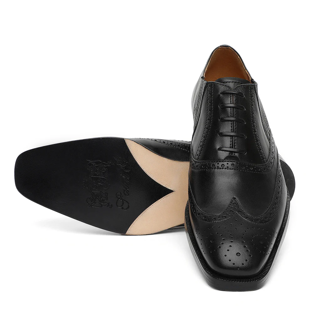 Saint Vincenzo Black Leather Square Toe Lace Up Décor Shoes - Image 4