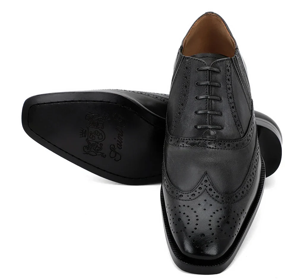 Saint Vincenzo Grey Leather Square Toe Lace Up Décor Shoes - Image 3