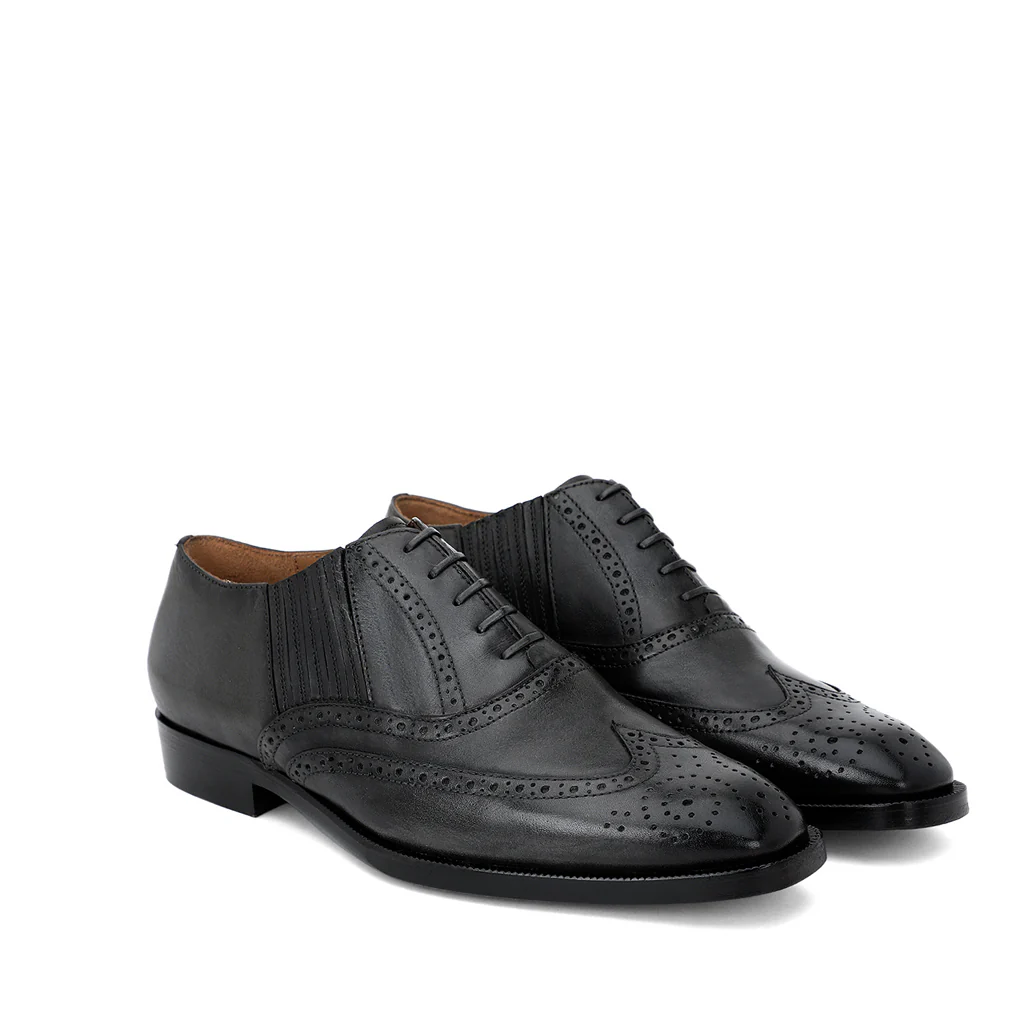 Saint Vincenzo Grey Leather Square Toe Lace Up Décor Shoes - Image 4