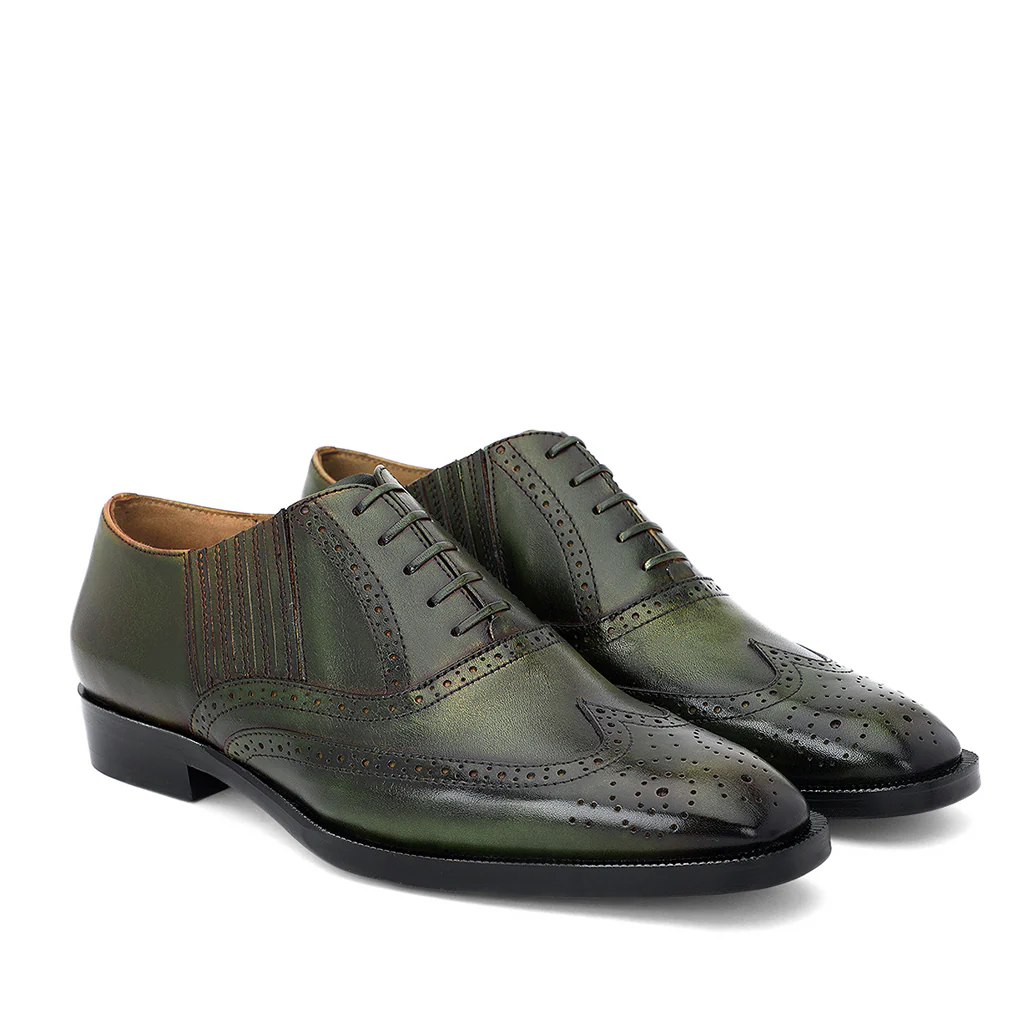 Saint Vincenzo Olive Leather Square Toe Lace Up Décor Shoes - Image 3
