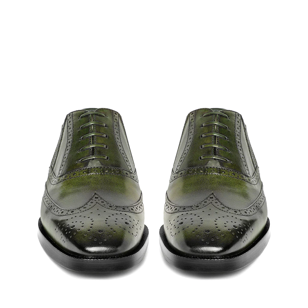 Saint Vincenzo Olive Leather Square Toe Lace Up Décor Shoes - Image 4