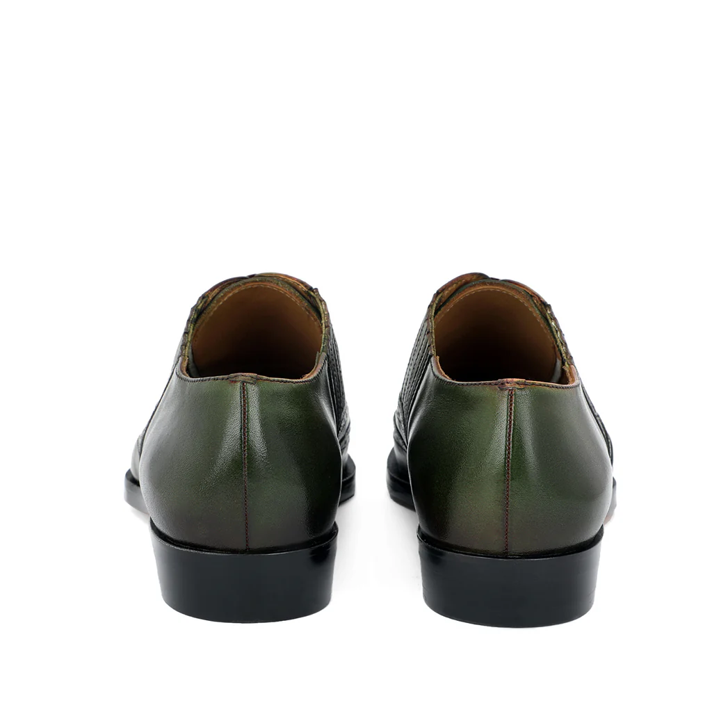 Saint Vincenzo Olive Leather Square Toe Lace Up Décor Shoes - Image 5