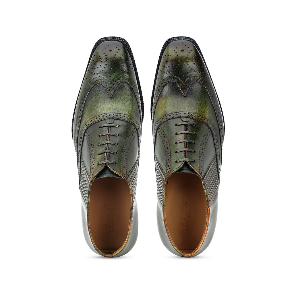 Saint Vincenzo Olive Leather Square Toe Lace Up Décor Shoes - Image 6