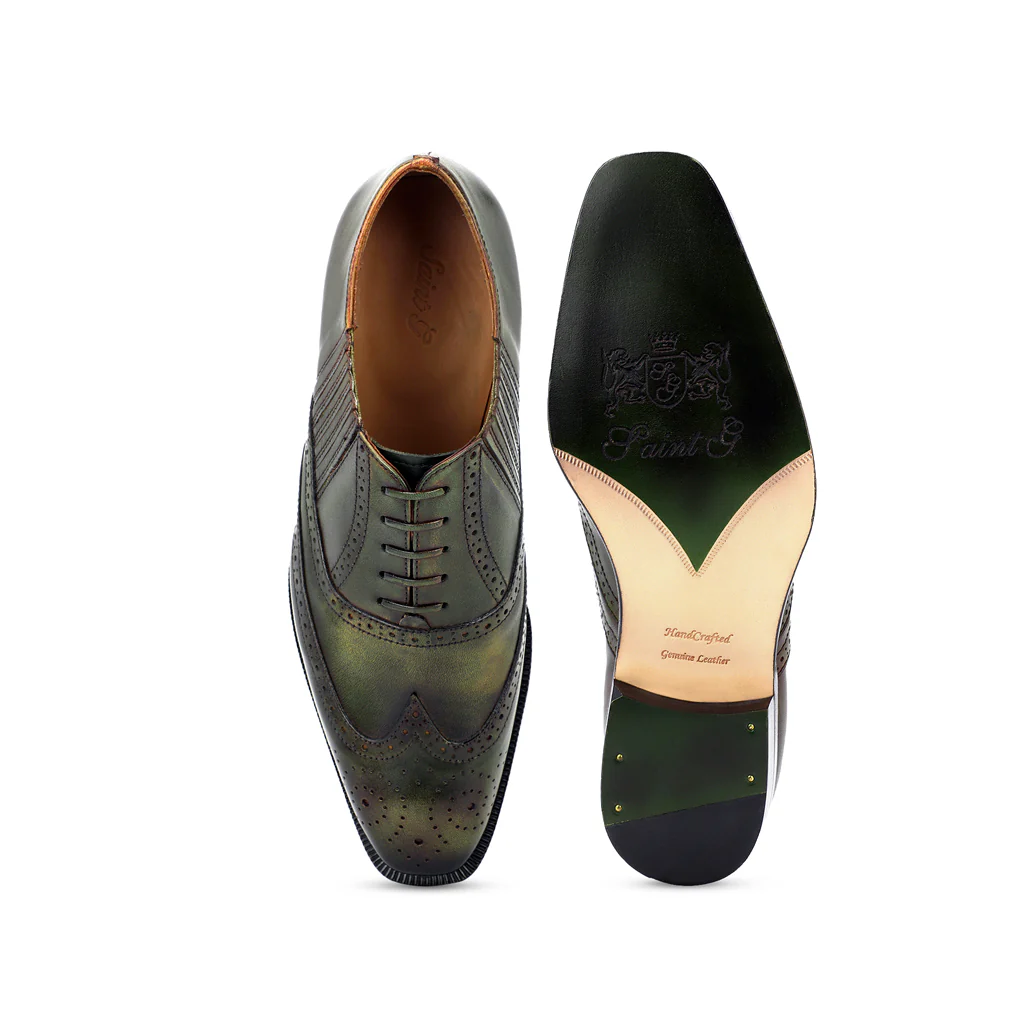Saint Vincenzo Olive Leather Square Toe Lace Up Décor Shoes - Image 7