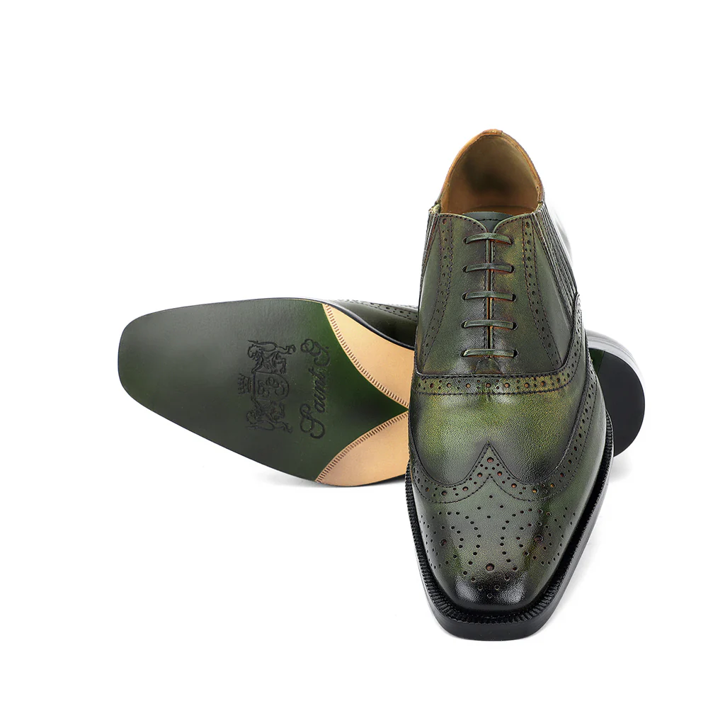 Saint Vincenzo Olive Leather Square Toe Lace Up Décor Shoes - Image 8