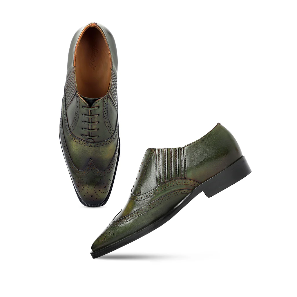Saint Vincenzo Olive Leather Square Toe Lace Up Décor Shoes - Image 9