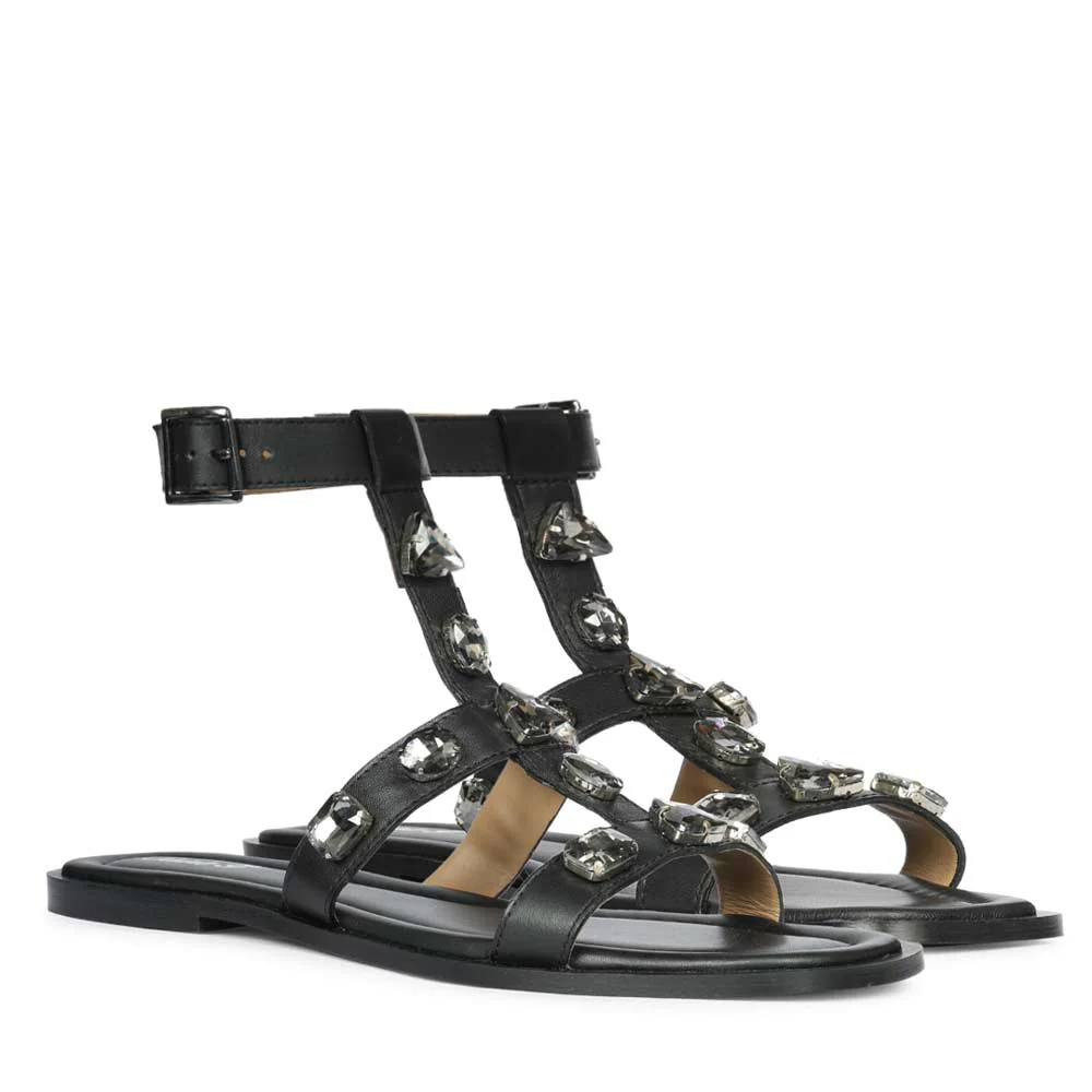 Saint Viola Stone Studded Black Leather Sandals - Image 3