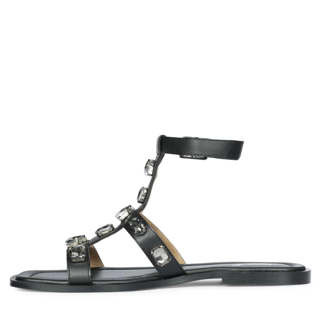 Saint Viola Stone Studded Black Leather Sandals - Image 4