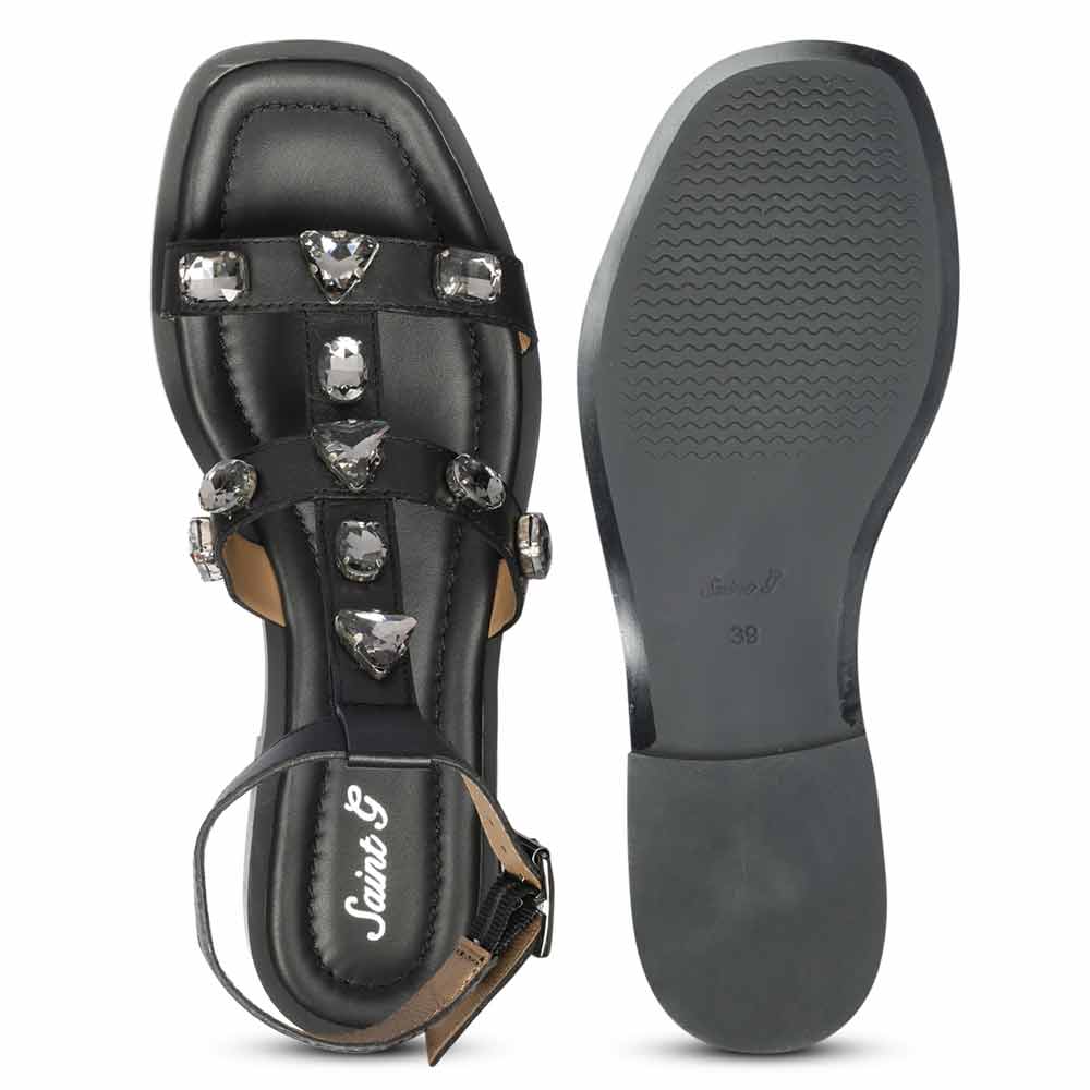 Saint Viola Stone Studded Black Leather Sandals - Image 7