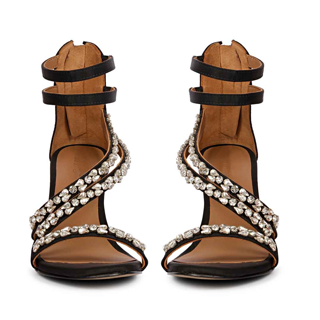 Saint Vittoria Silver Stone Strappy Black Leather Stilettos - Image 5