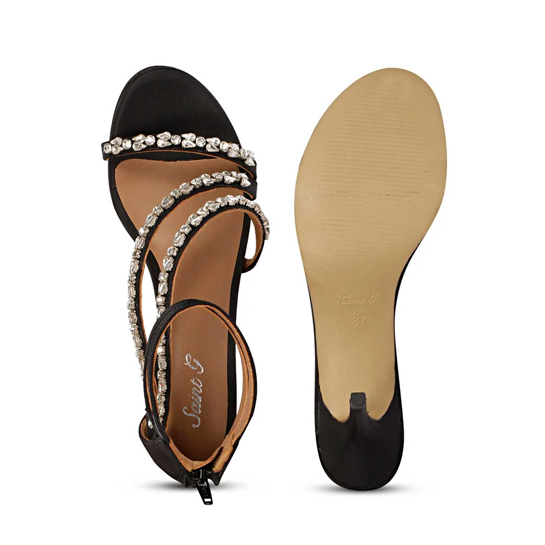 Saint Vittoria Silver Stone Strappy Black Leather Stilettos - Image 7