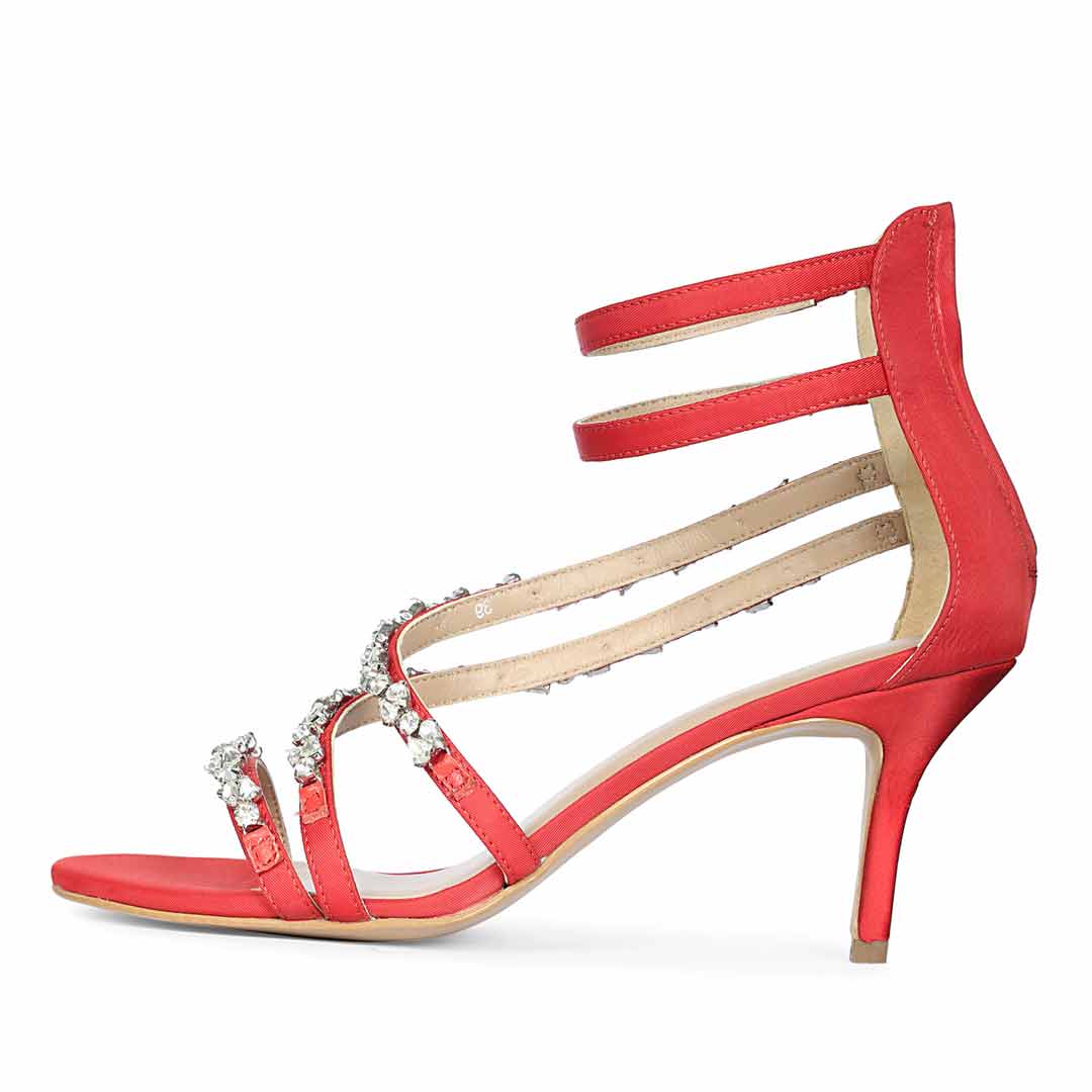 Saint Vittoria Stone Embellished Red Strappy Stilettos - Image 4