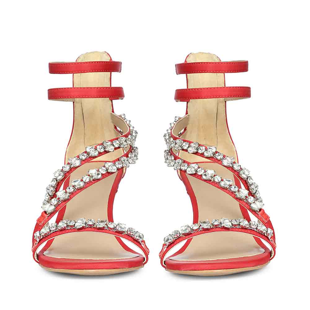 Saint Vittoria Stone Embellished Red Strappy Stilettos - Image 5