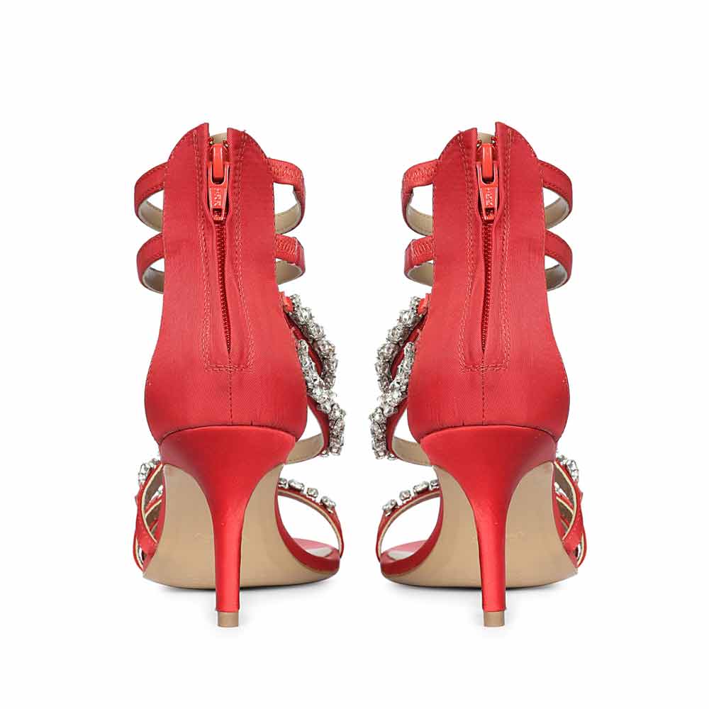 Saint Vittoria Stone Embellished Red Strappy Stilettos - Image 6