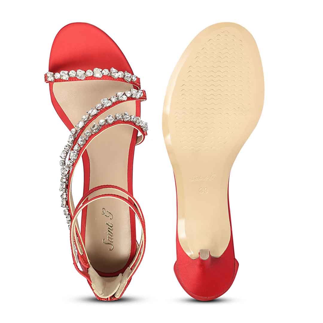 Saint Vittoria Stone Embellished Red Strappy Stilettos - Image 7