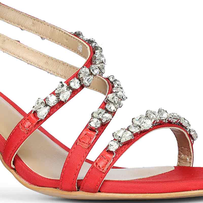 Saint Vittoria Stone Embellished Red Strappy Stilettos - Image 8
