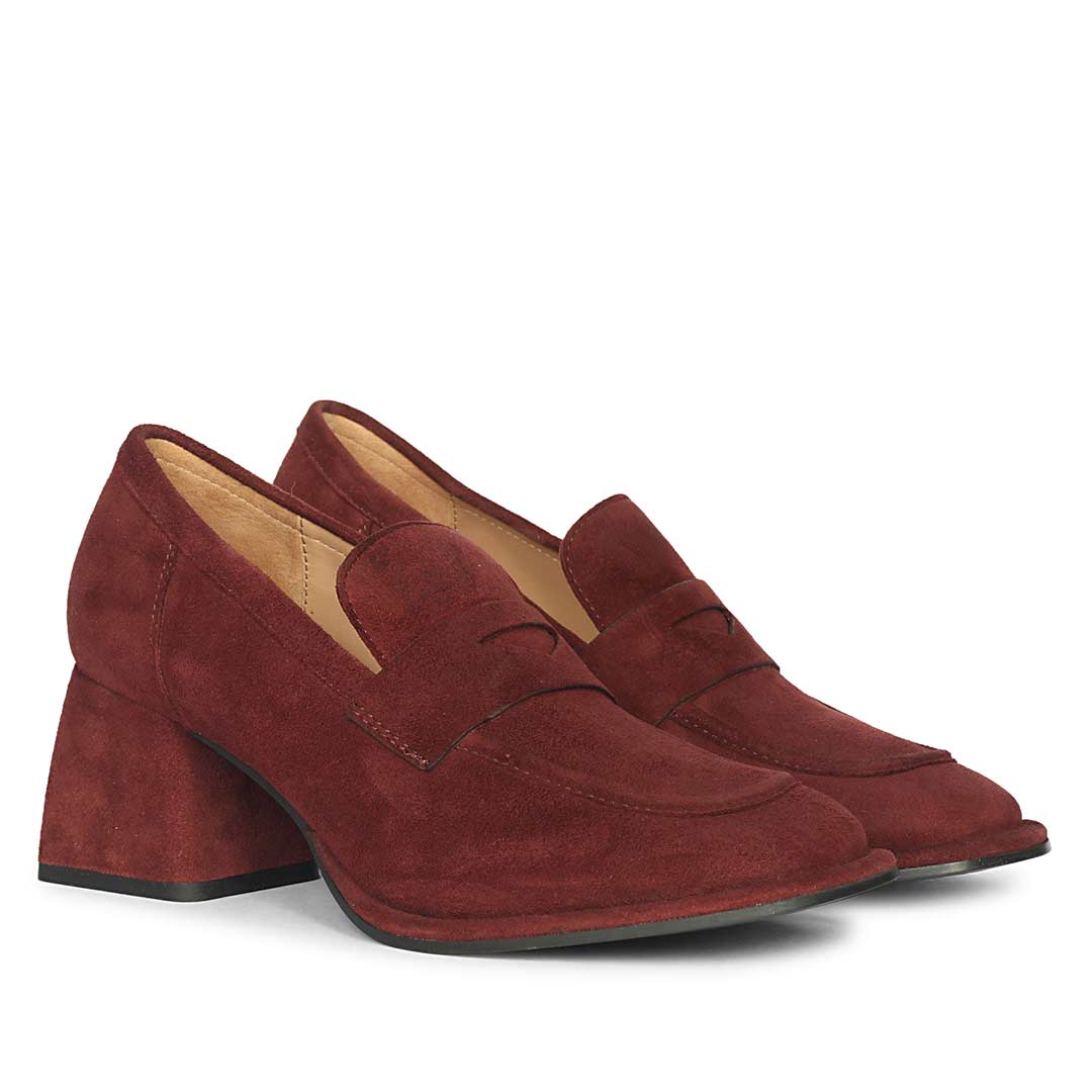 Saint Viviana Burgundy Suede Leather Block Heel Moccasins - Image 2