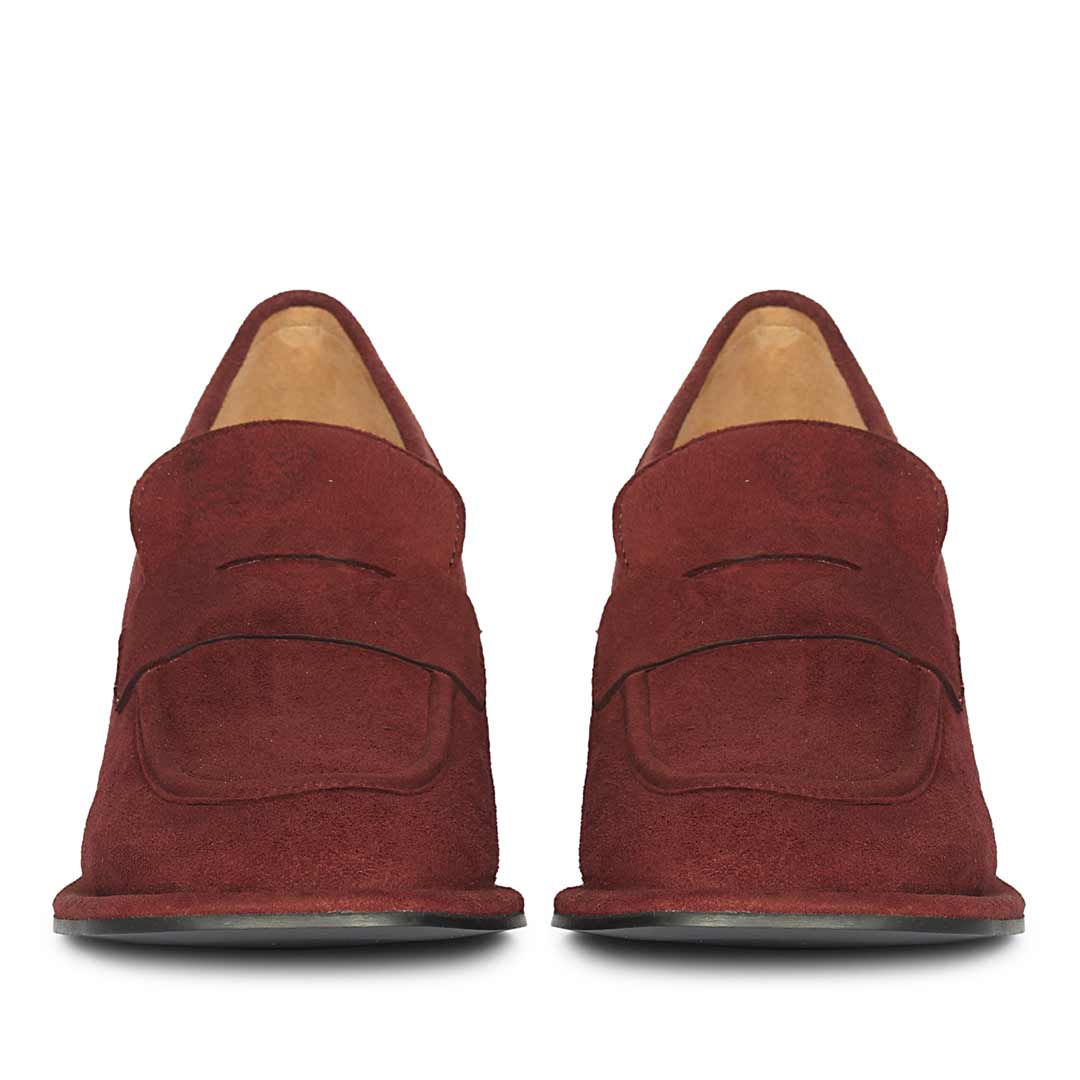 Saint Viviana Burgundy Suede Leather Block Heel Moccasins - Image 3