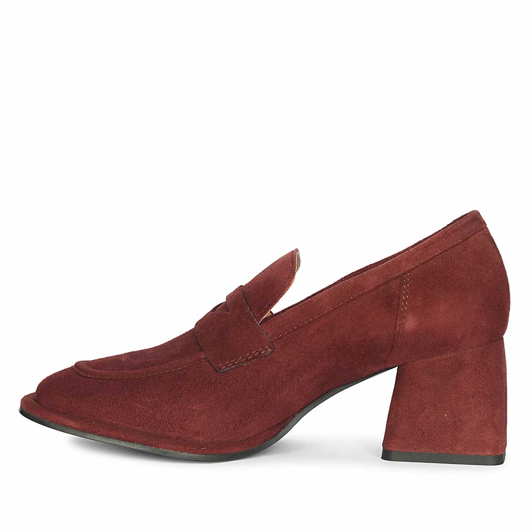 Saint Viviana Burgundy Suede Leather Block Heel Moccasins - Image 4