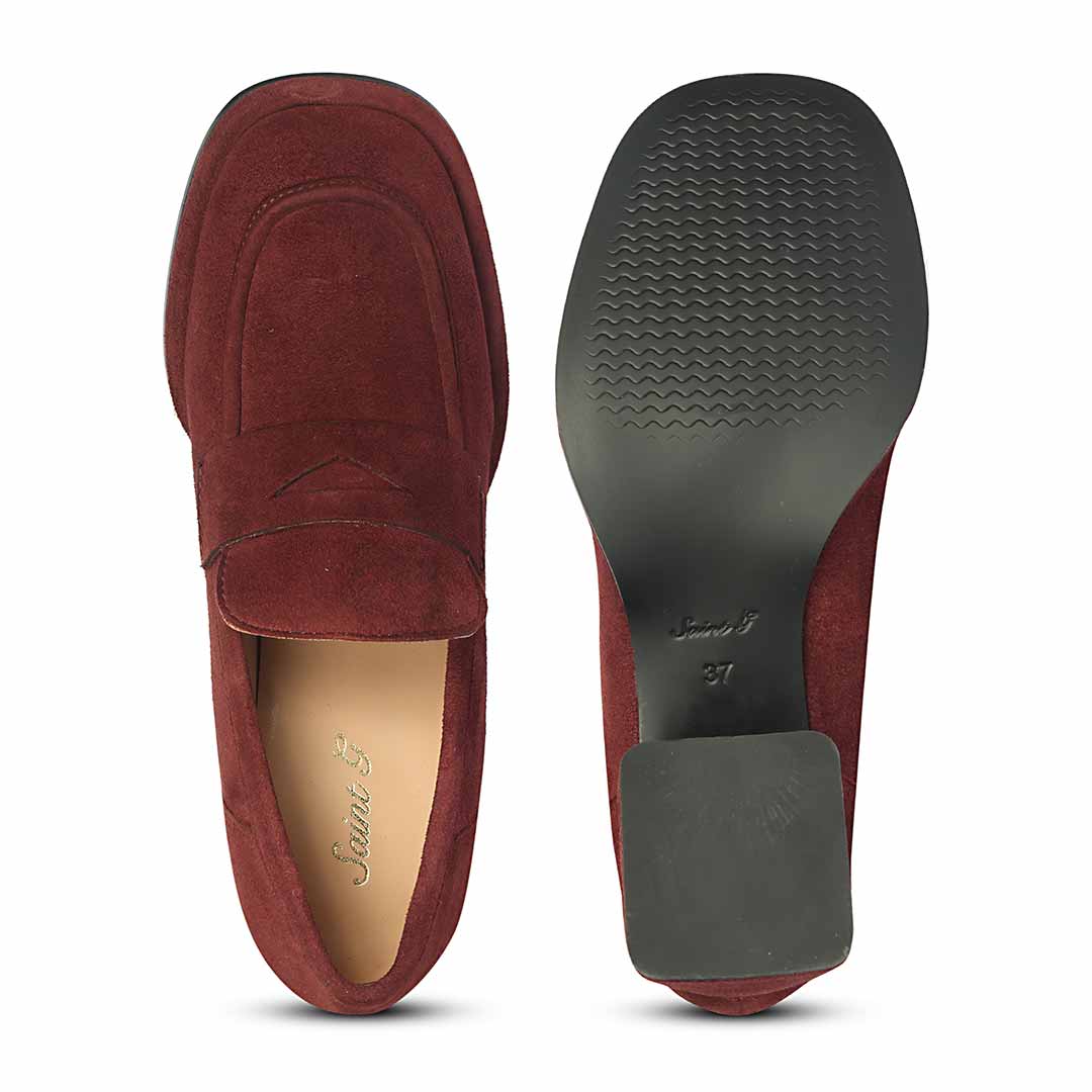 Saint Viviana Burgundy Suede Leather Block Heel Moccasins - Image 6