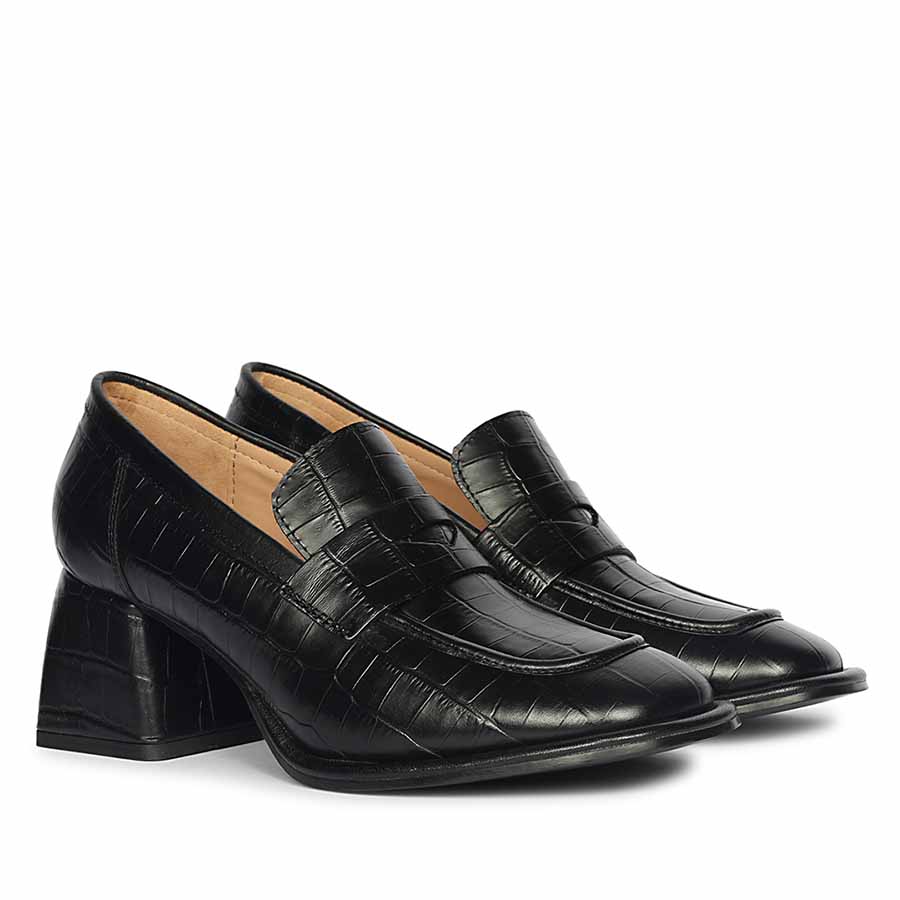 Saint Viviana Croc Embossed Black Leather Moccasins - Image 2
