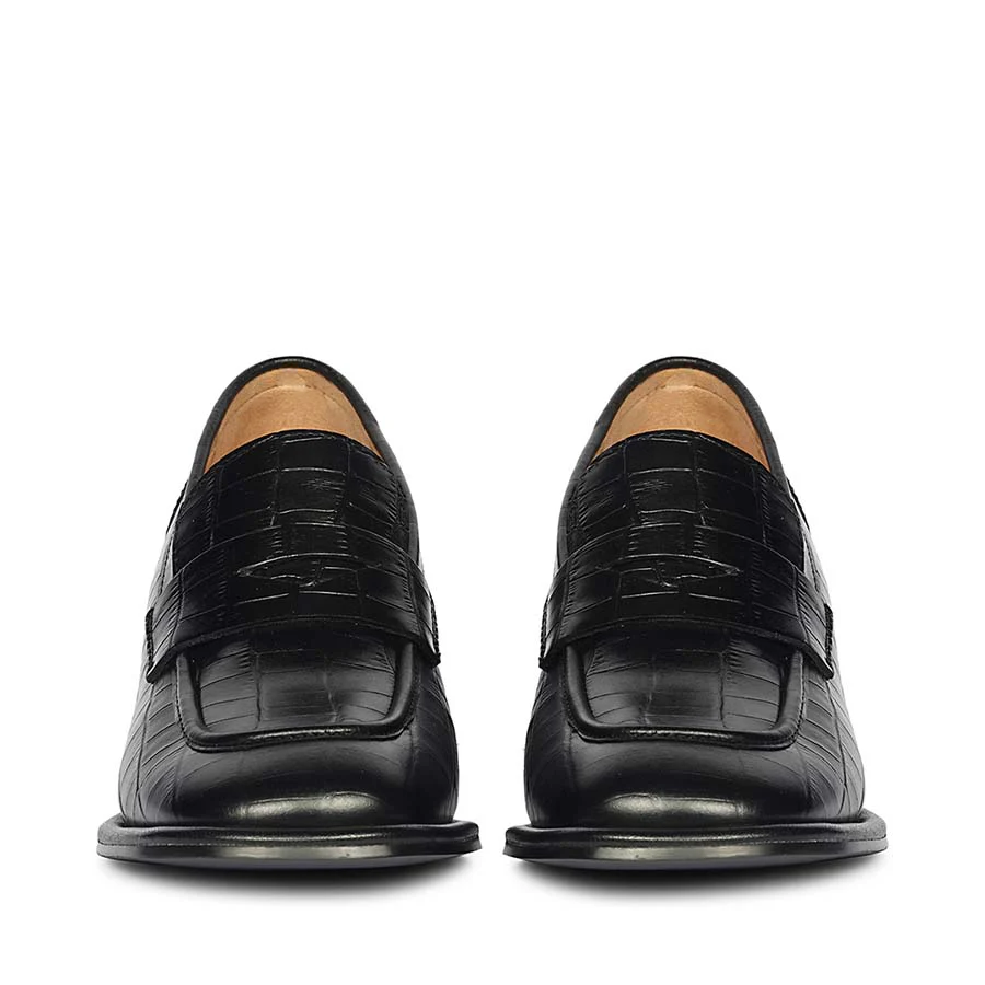 Saint Viviana Croc Embossed Black Leather Moccasins - Image 3