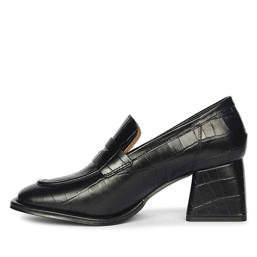 Saint Viviana Croc Embossed Black Leather Moccasins - Image 4