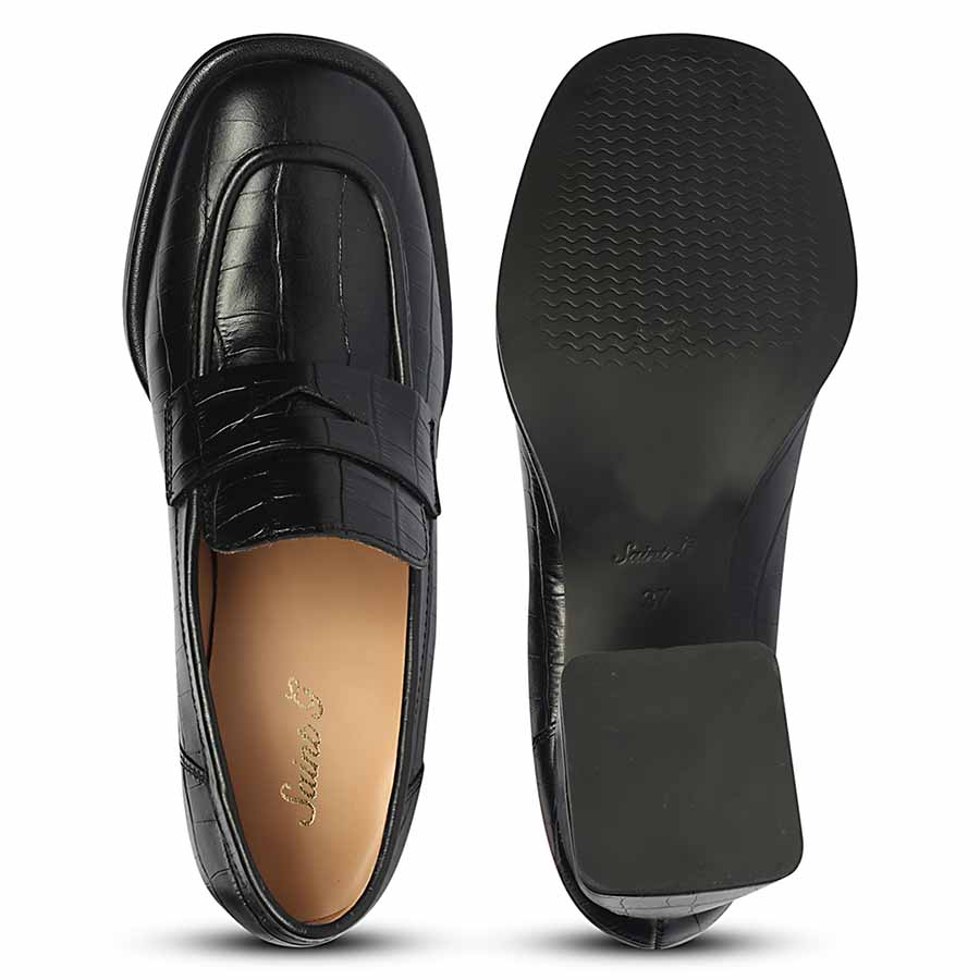 Saint Viviana Croc Embossed Black Leather Moccasins - Image 6