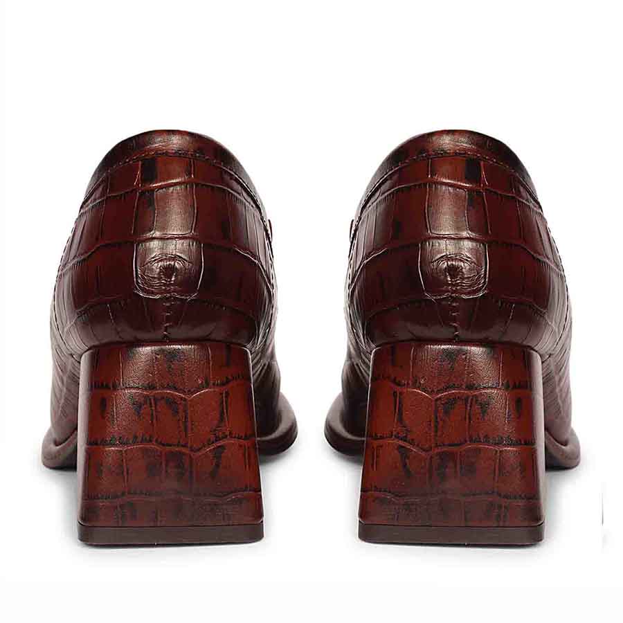 Saint Viviana Croc Embossed Chocolate Leather Moccasins - Image 4