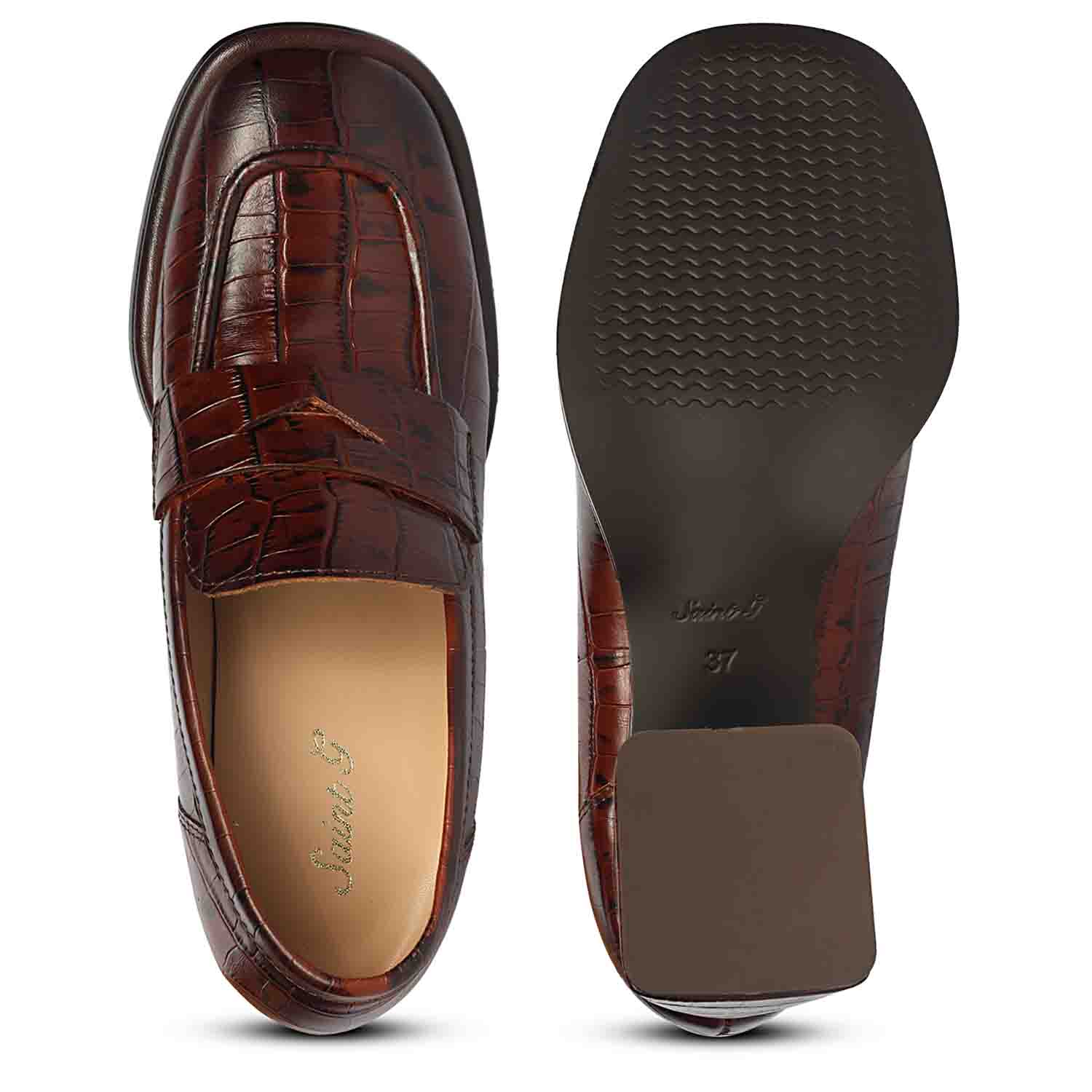 Saint Viviana Croc Embossed Chocolate Leather Moccasins - Image 7
