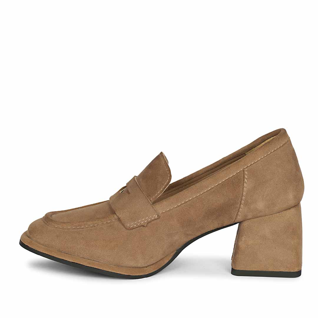 Saint Viviana Dark Taupe Suede Leather Block Heel Moccasins - Image 3