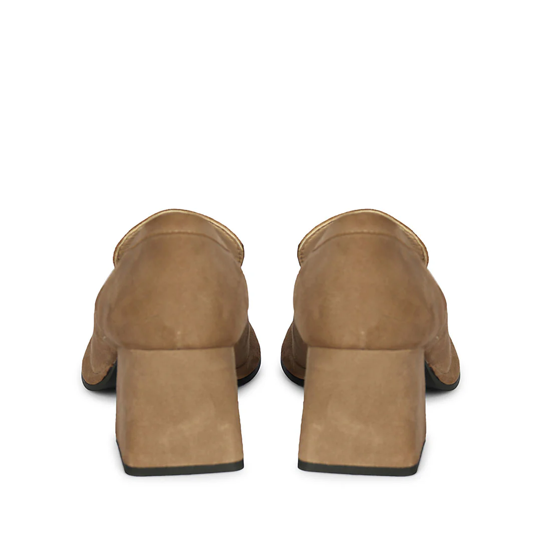 Saint Viviana Dark Taupe Suede Leather Block Heel Moccasins - Image 5