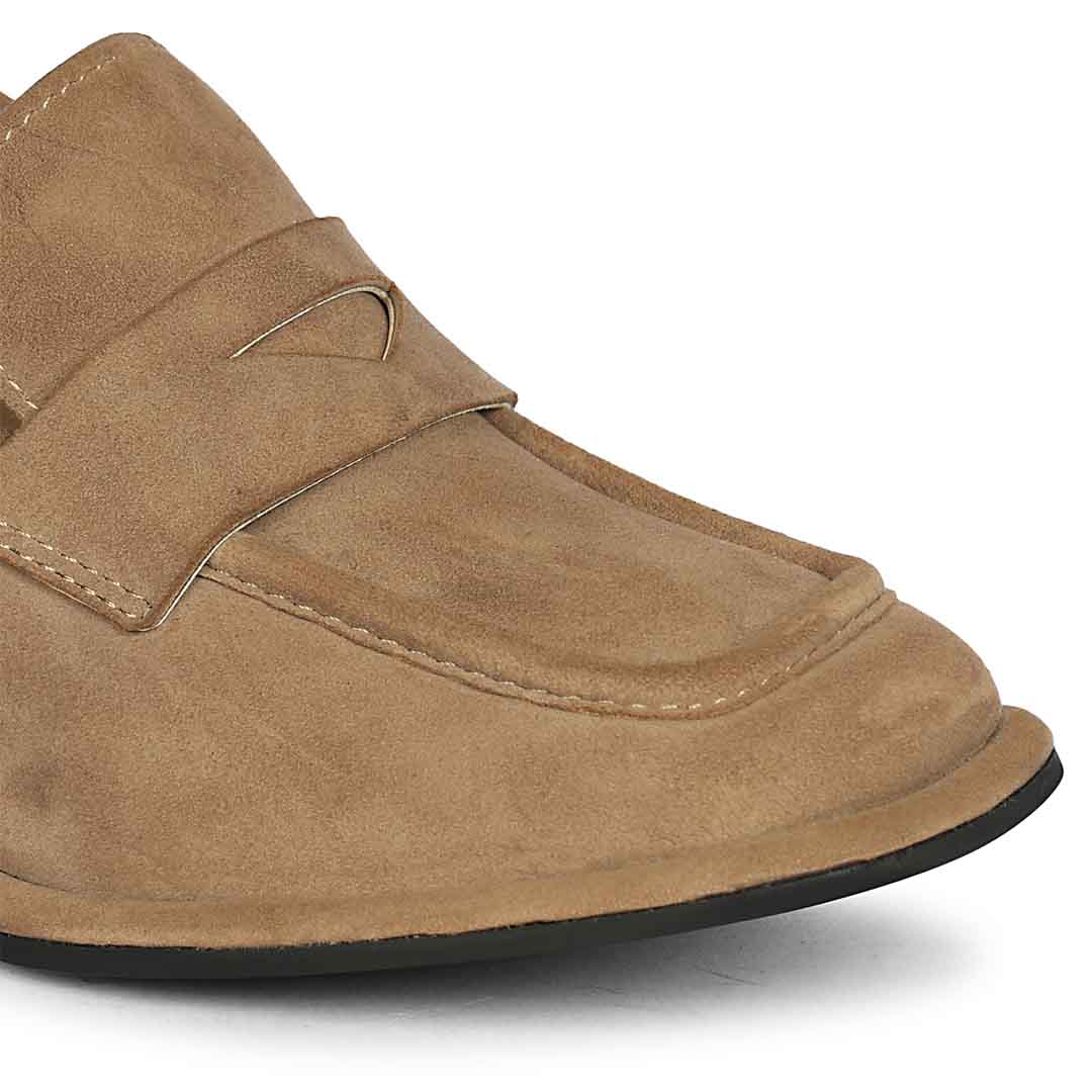 Saint Viviana Dark Taupe Suede Leather Block Heel Moccasins - Image 7