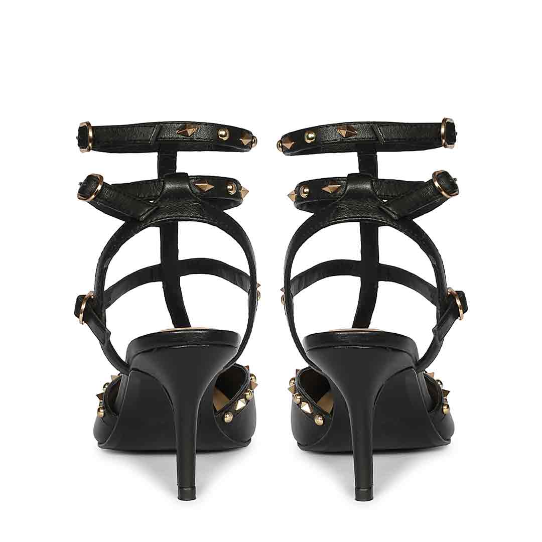 Saint Vorela Studded Multi Strap Black Leather Heels - Image 6