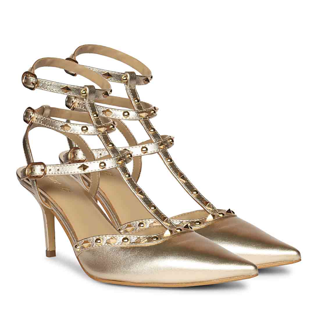Saint Vorela Studded Platin Leather Heels - Image 2
