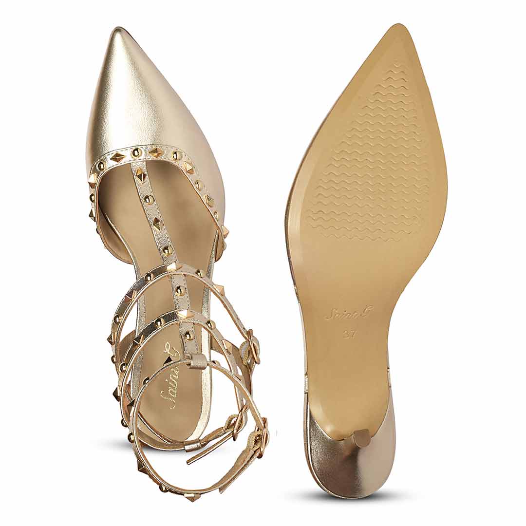 Saint Vorela Studded Platin Leather Heels - Image 3